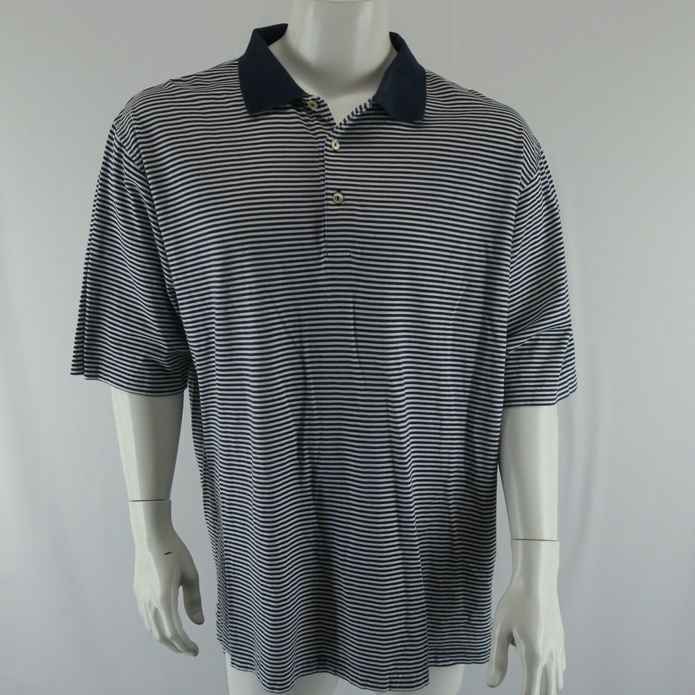 Peter Millar Short Sleeve Polo Shirt Mens Size XL Navy White Striped Carpe Diem